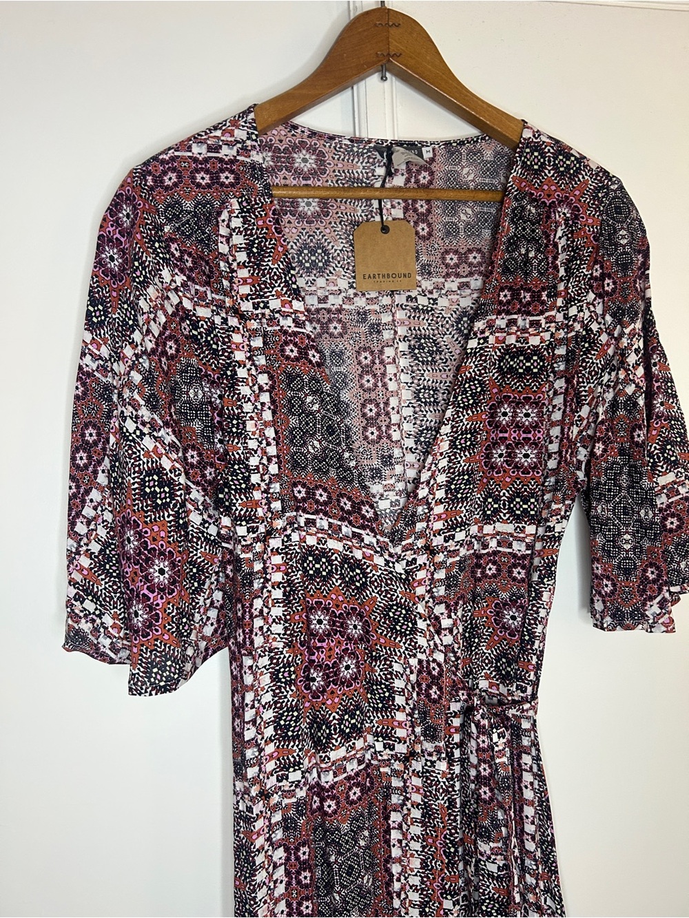 Bohemian Printed Maxi Wrap Dress in Burgundy and Black - Picture 3 of 10